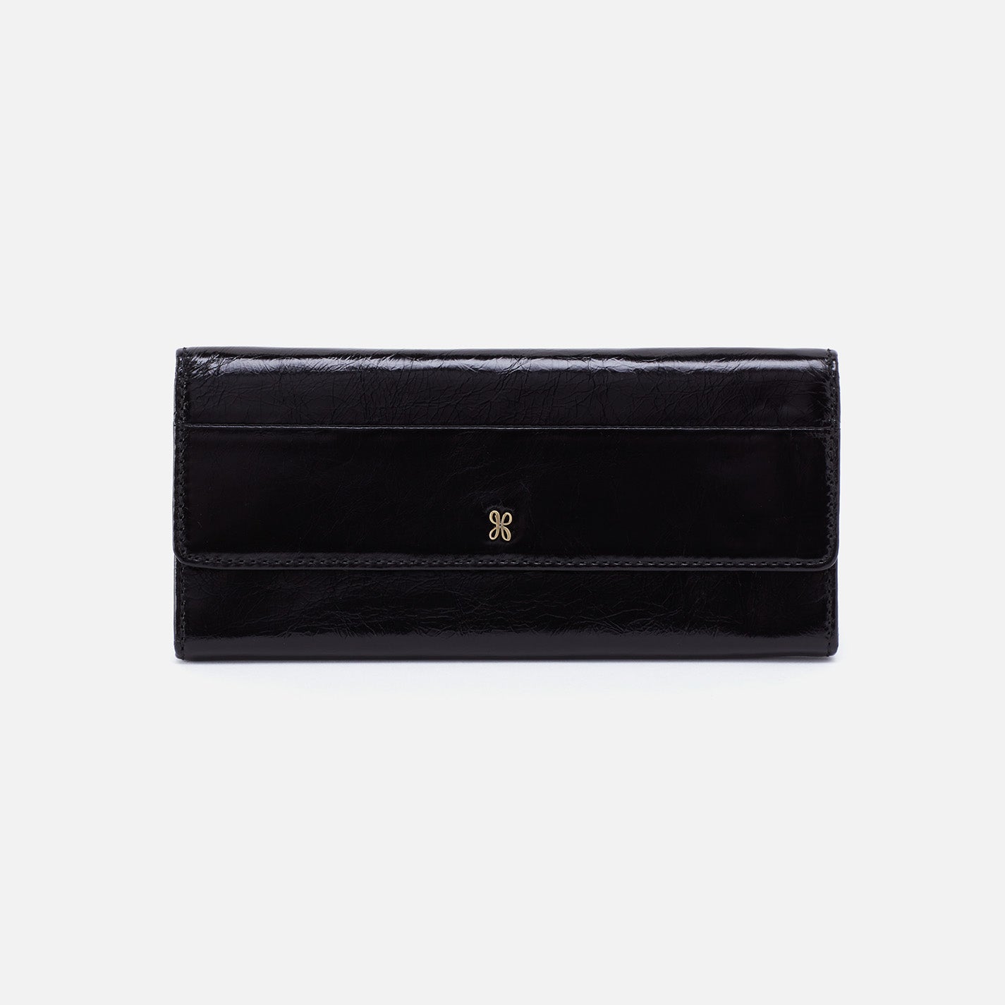 Jill Large Trifold Continental Wallet in Polished Leather - Black