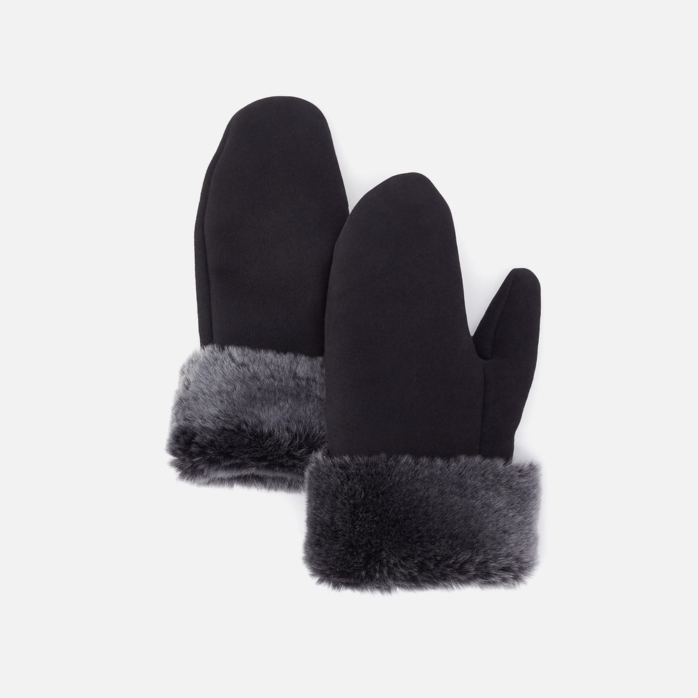 Black Snug Sheepskin Mitten in Aston Leather - Large