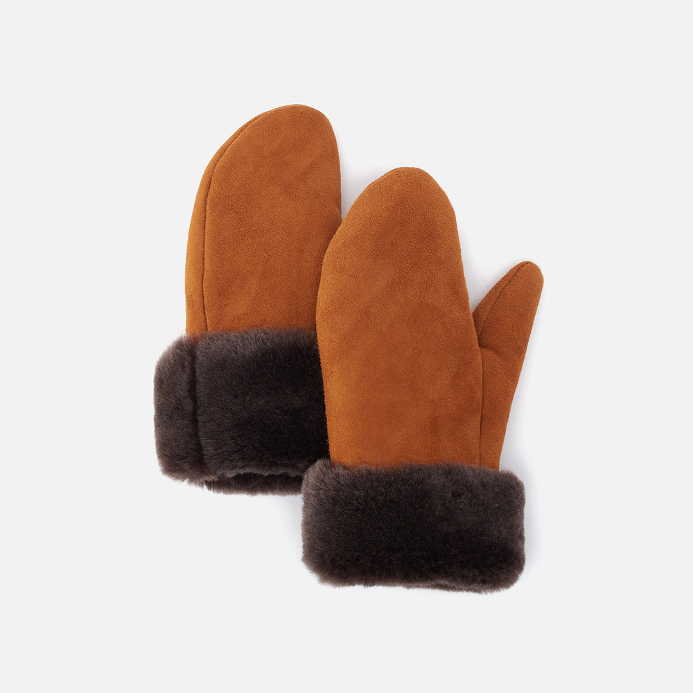 Suede Gold Snug Sheepskin Mitten in Aston Leather - Large