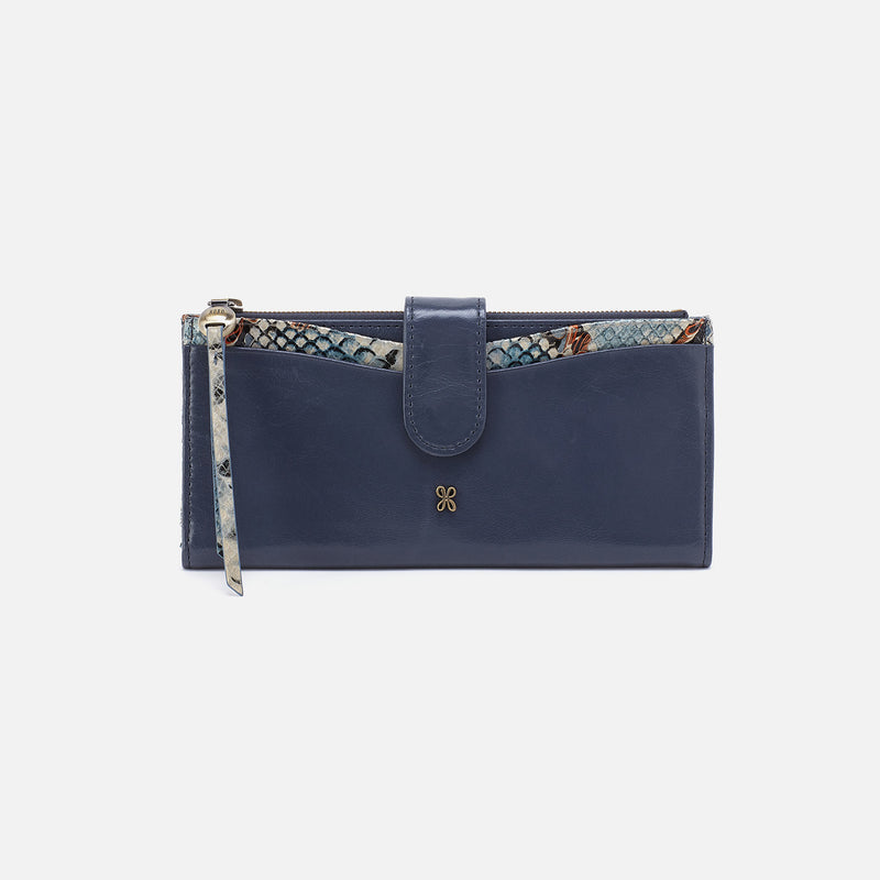 Max Continental Wallet In Mixed Leathers - Blue Stone