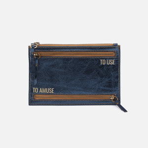 Zip Along Medium Pouch In Metallic Leather - Blue Metallic