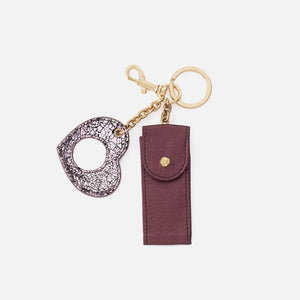 Lipstick Keychain In Metallic Leather - Frosted Plum