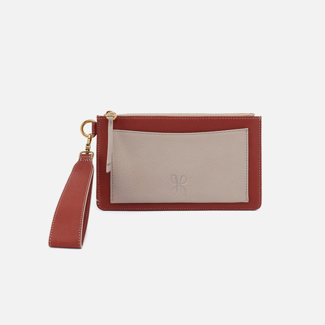 Tory Burch red whipstitch good pebbled leather wristlet