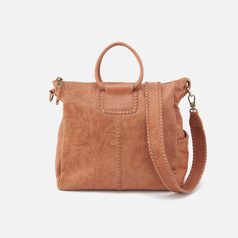 Sheila Large Satchel In Tooled Embossed Leather - Saddle Tooled Emboss