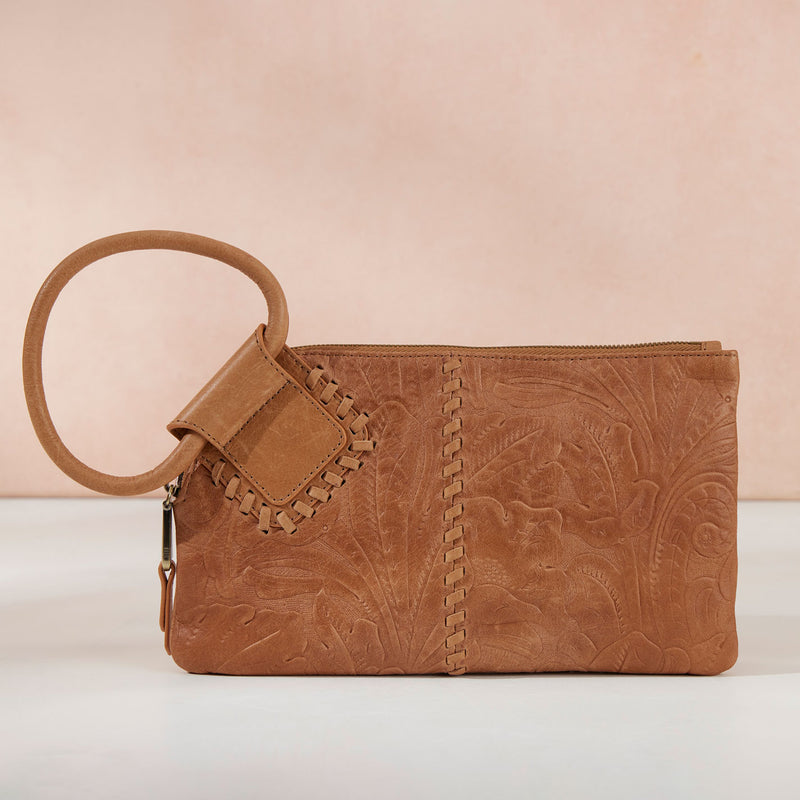 Sable Wristlet In Tooled Embossed Leather - Saddle Tooled Emboss