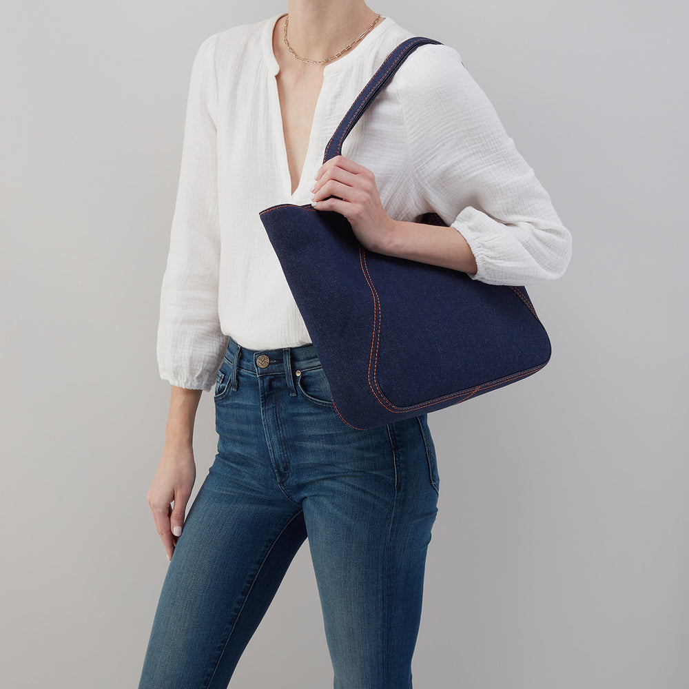 Bellamy Medium Tote in Denim Fabric - Dark Denim