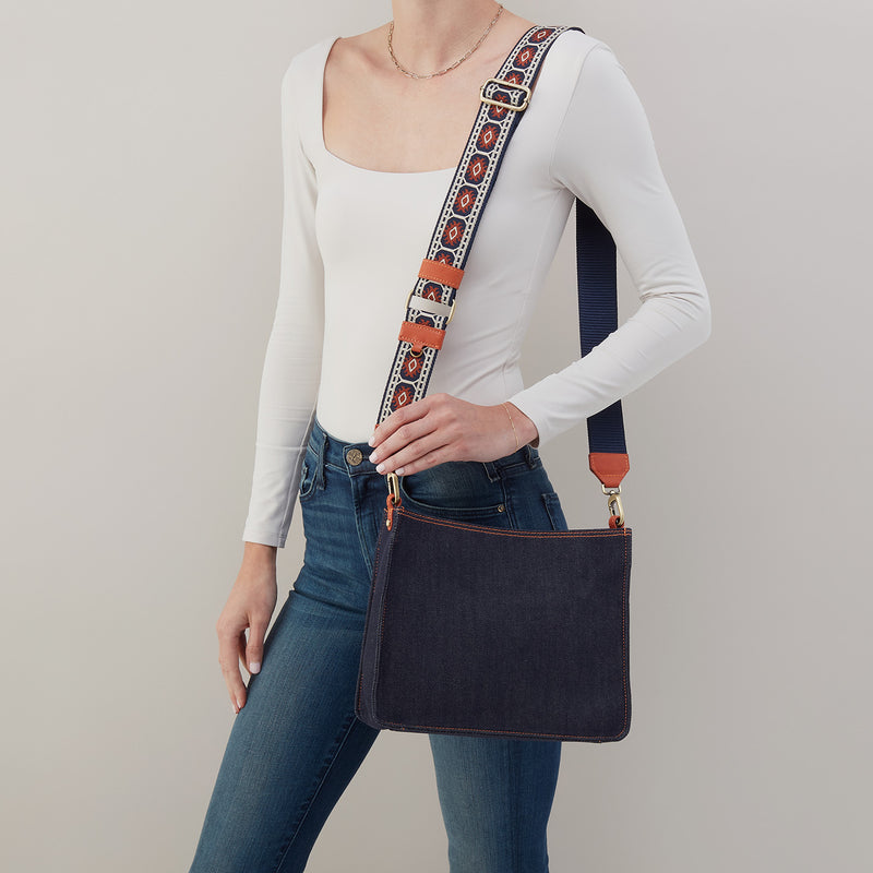 Cass Crossbody In Denim Fabric - Dark Denim