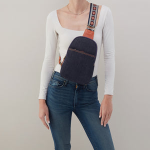 Cass Sling In Denim Fabric - Dark Denim