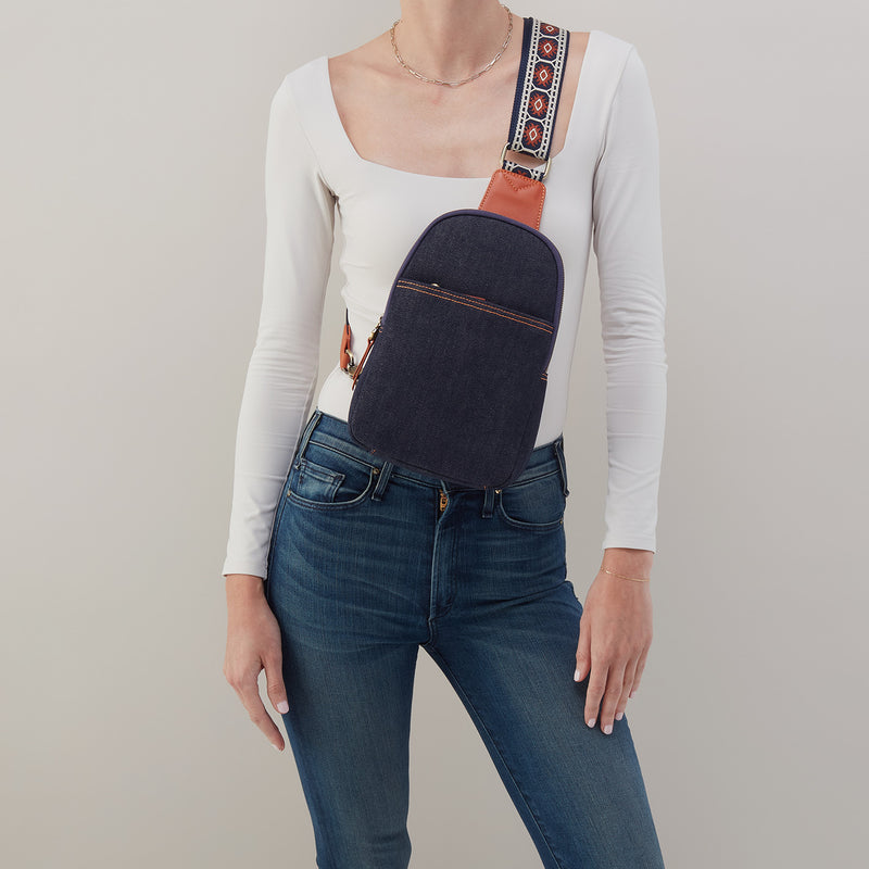 Cass Sling In Denim Fabric - Dark Denim