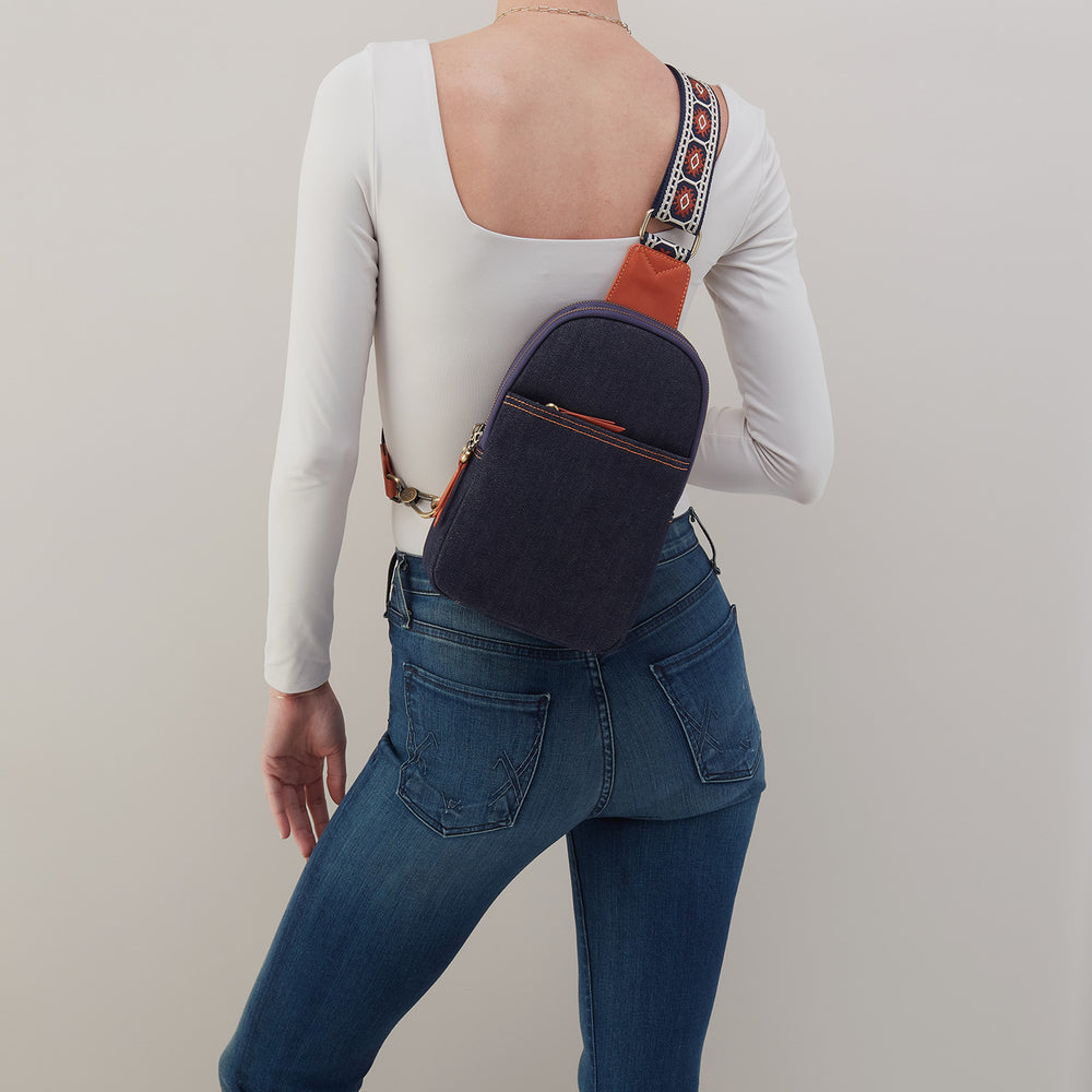 Cass Sling In Denim Fabric - Dark Denim