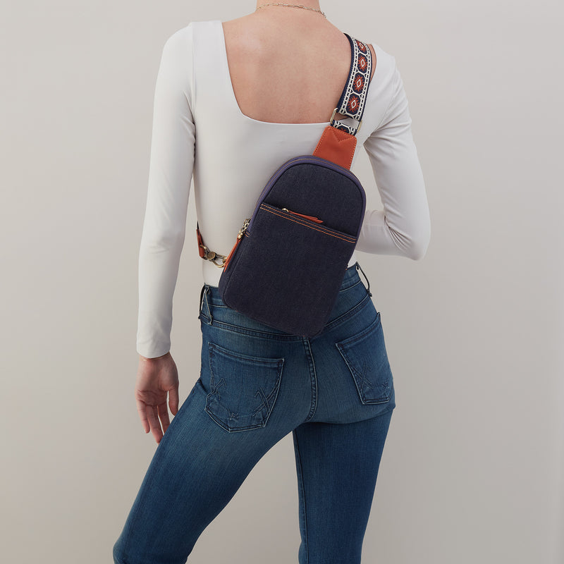 Cass Sling In Denim Fabric - Dark Denim