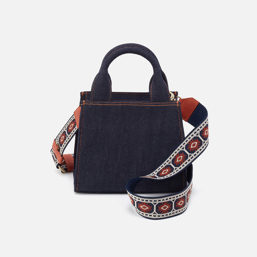 Cass Small Tote In Denim Fabric - Dark Denim