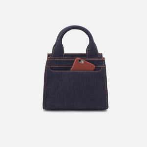 Cass Small Tote In Denim Fabric - Dark Denim