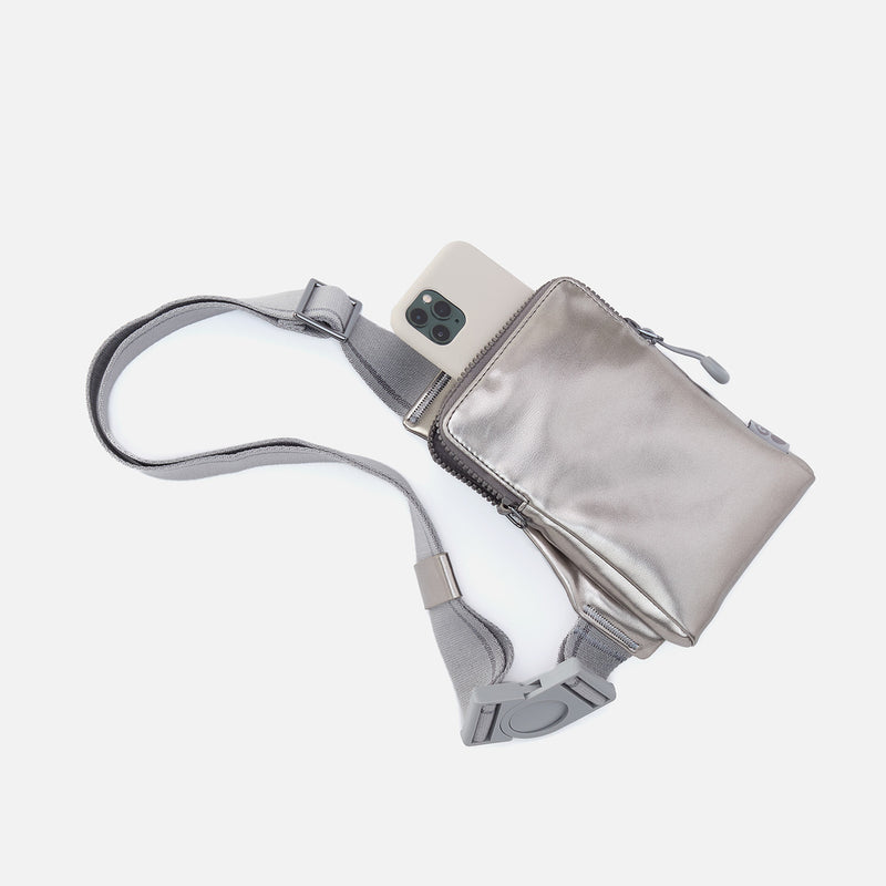 DIALED IN Phone Bag in EverShine nylon - Quicksilver Metallic