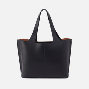 Vida Large Tote In Micro Pebbled Leather - Black