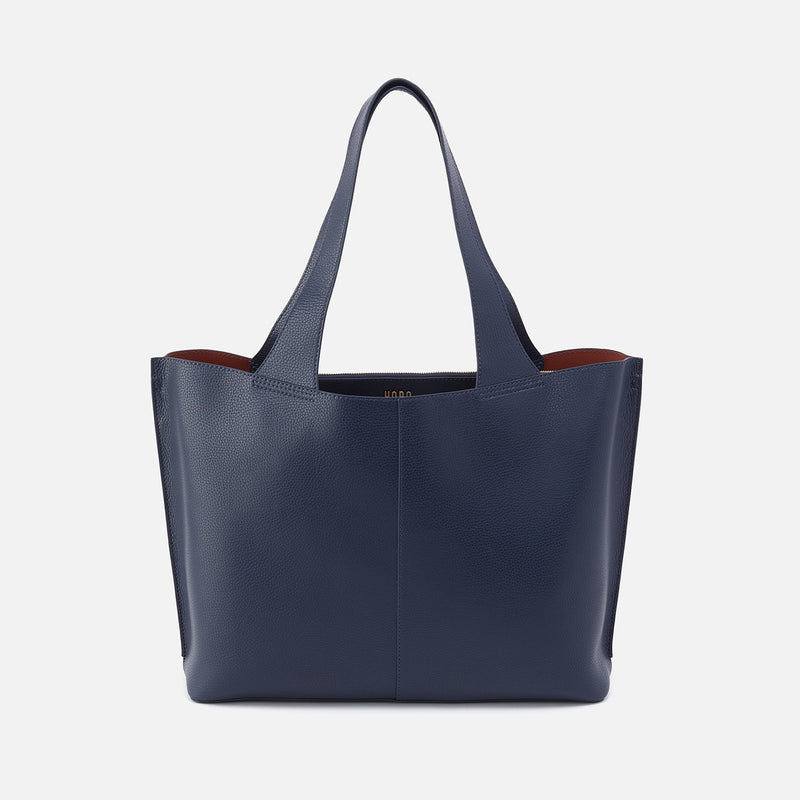 Vida Large Tote In Micro Pebbled Leather - Mood Indigo