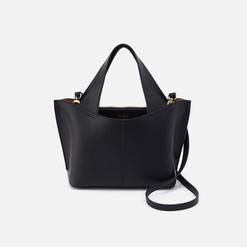 Vida Small Tote In Micro Pebbled Leather - Black