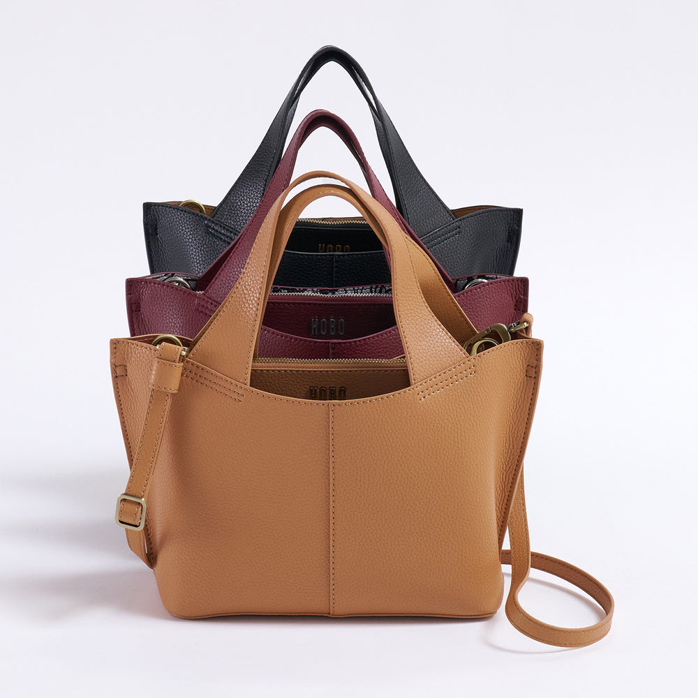 Vida Small Tote In Micro Pebbled Leather - Biscuit