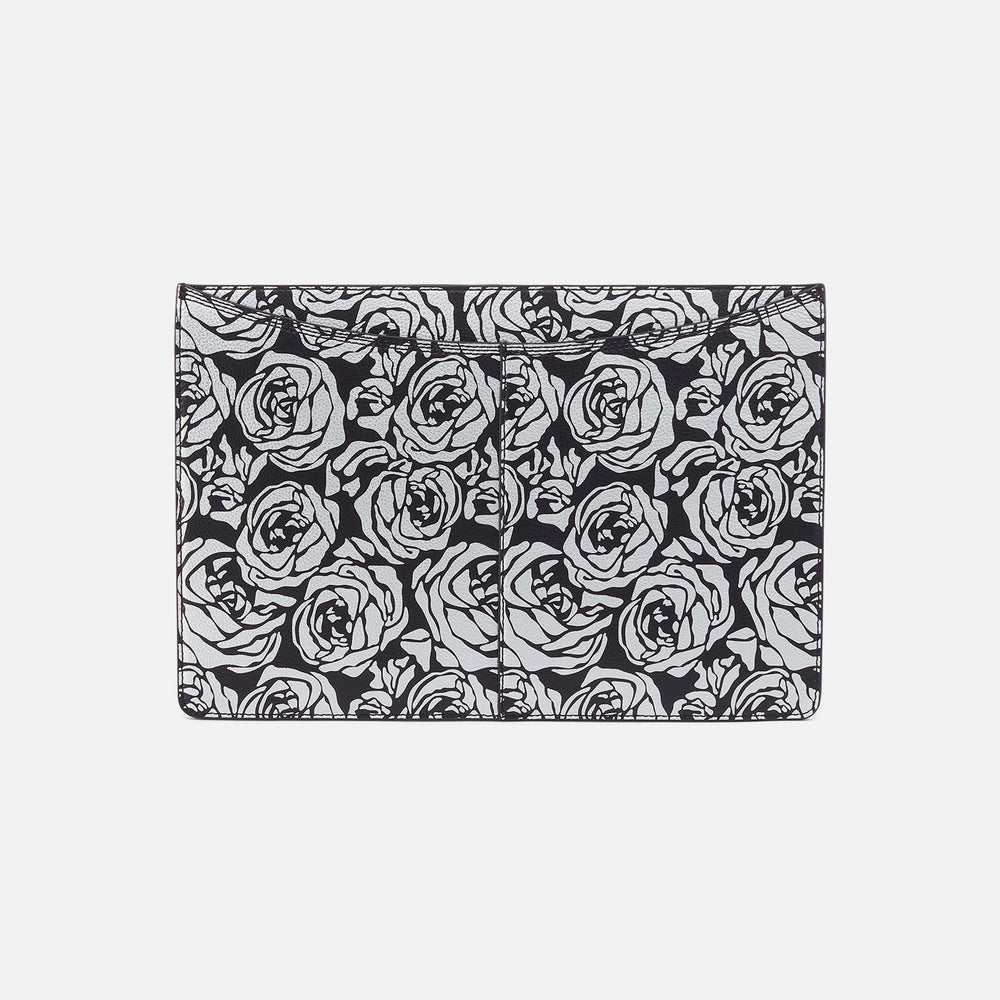 Vida Laptop Sleeve In Printed Leather - Silver Rose Print