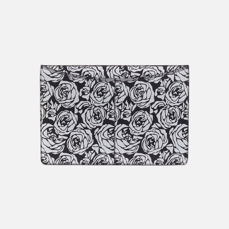 Vida Laptop Sleeve In Printed Leather - Silver Rose Print