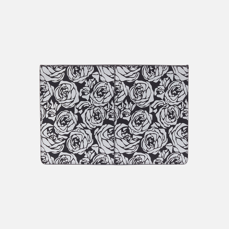 Vida Laptop Sleeve In Printed Leather - Silver Rose Print