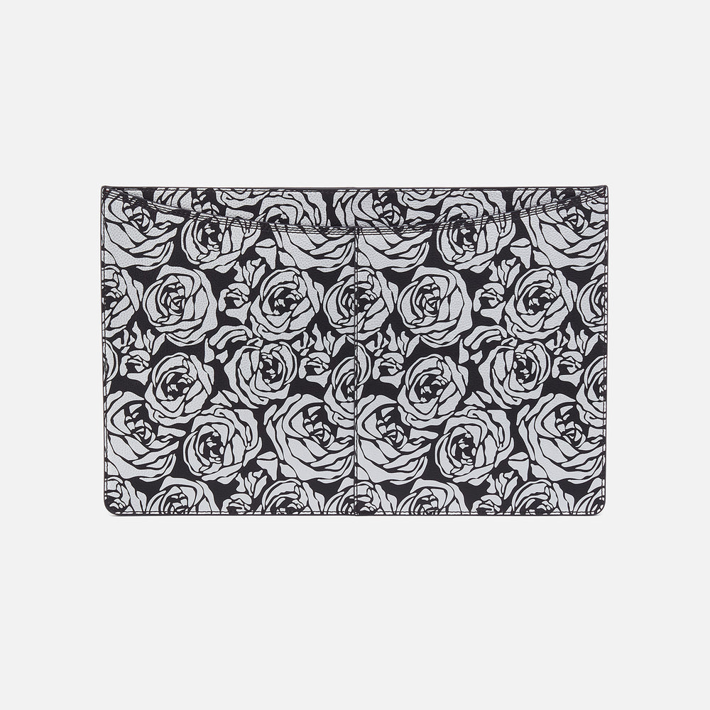 Vida Large Laptop Sleeve In Micro Pebbled Leather - Silver Rose Print