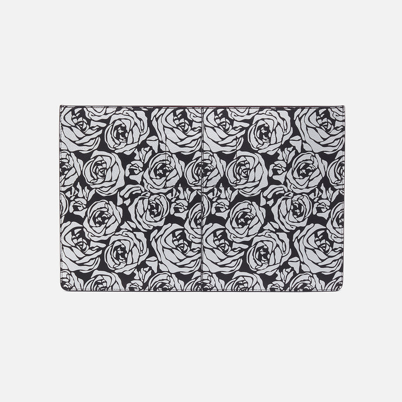 Vida Large Laptop Sleeve In Micro Pebbled Leather - Silver Rose Print