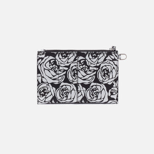 Vida Small Pouch In Micro Pebbled Leather - Silver Rose Print