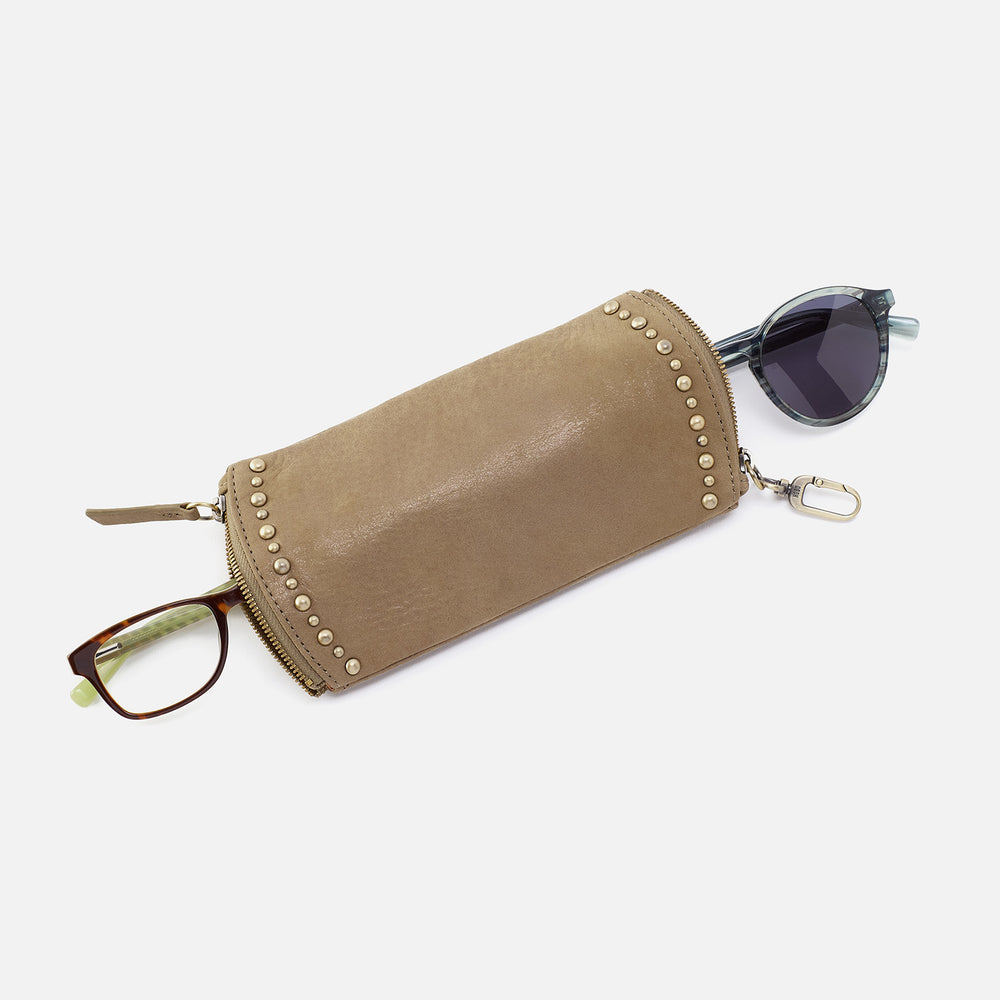 Spark Double Eyeglass Case In Metallic Leather - Burnished Sage