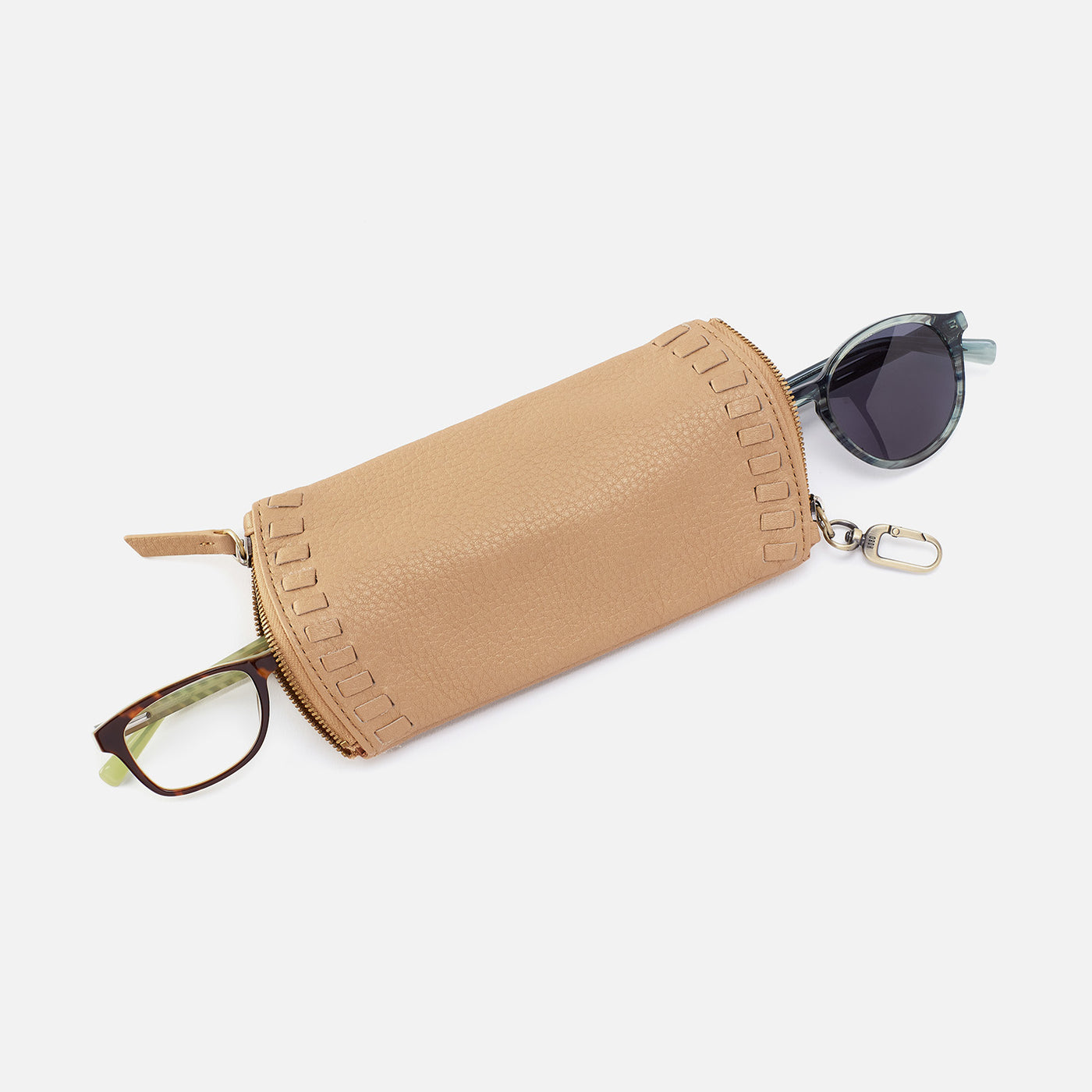 Spark Double Eyeglass Case In Pebbled Metallic Leather - Dusty Gold