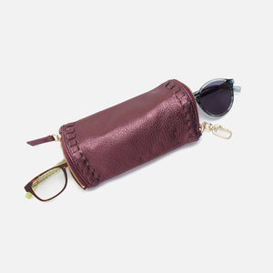 Spark Double Eyeglass Case In Metallic Leather - Frosted Plum