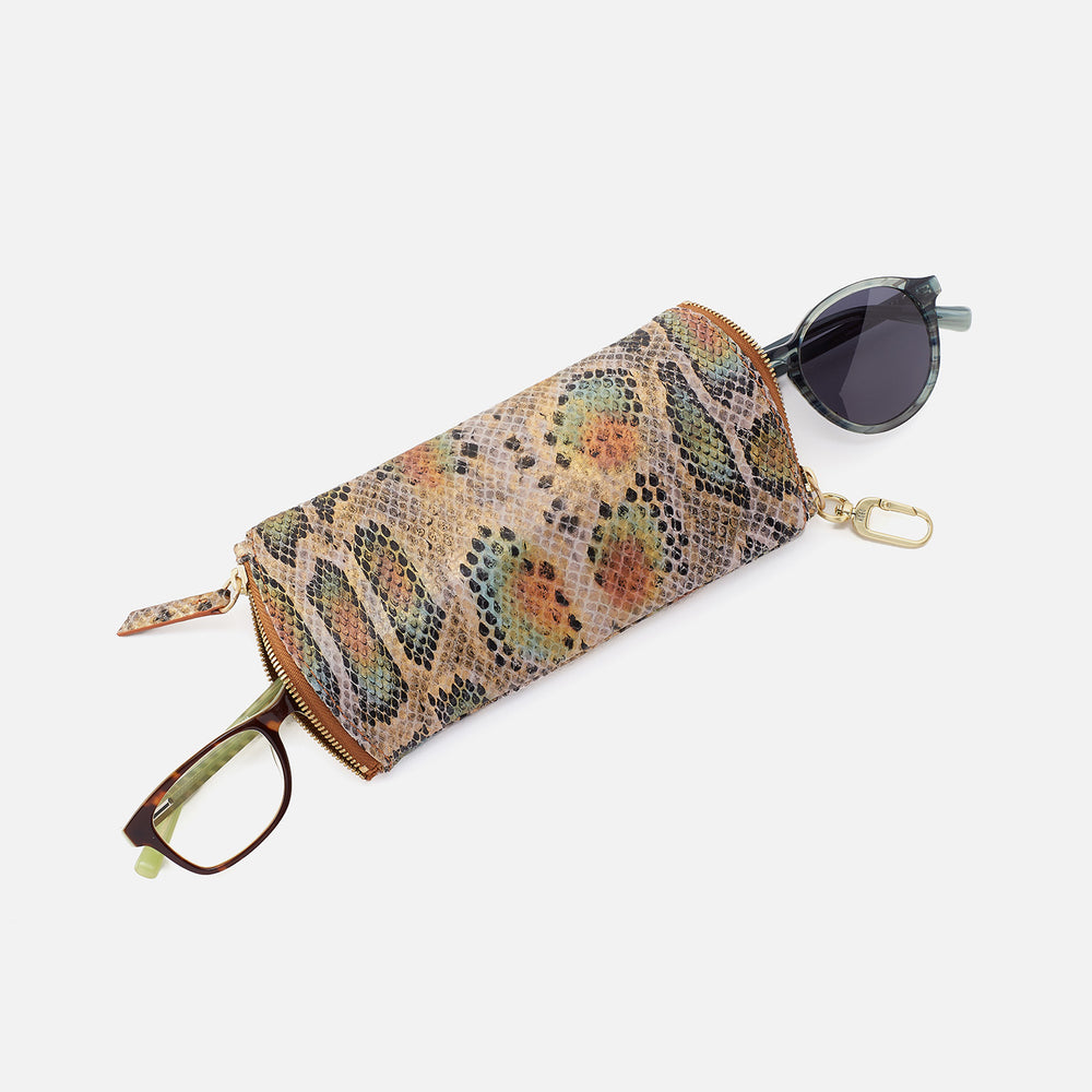 Spark Double Eyeglass Case in Printed Leather - Opal Snake Print