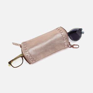 Spark Double Eyeglass Case In Metallic Leather - Pink Gold Metallic