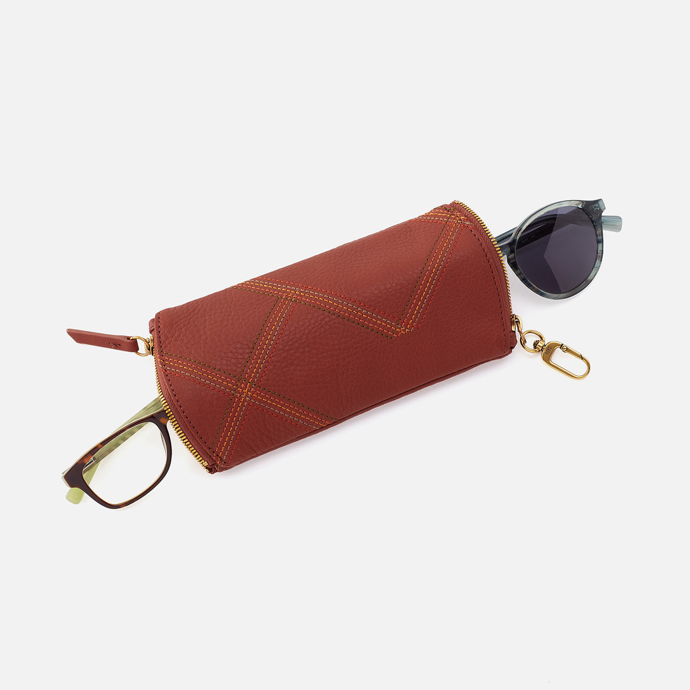 Spark Double Eyeglass Case In Pebbled Leather - Rust