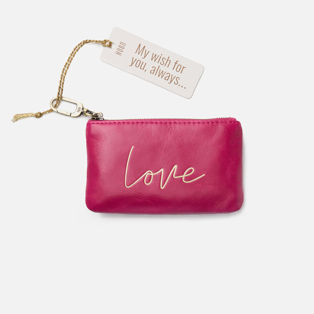 Sentiment Pouch In Polished Leather - Fuchsia