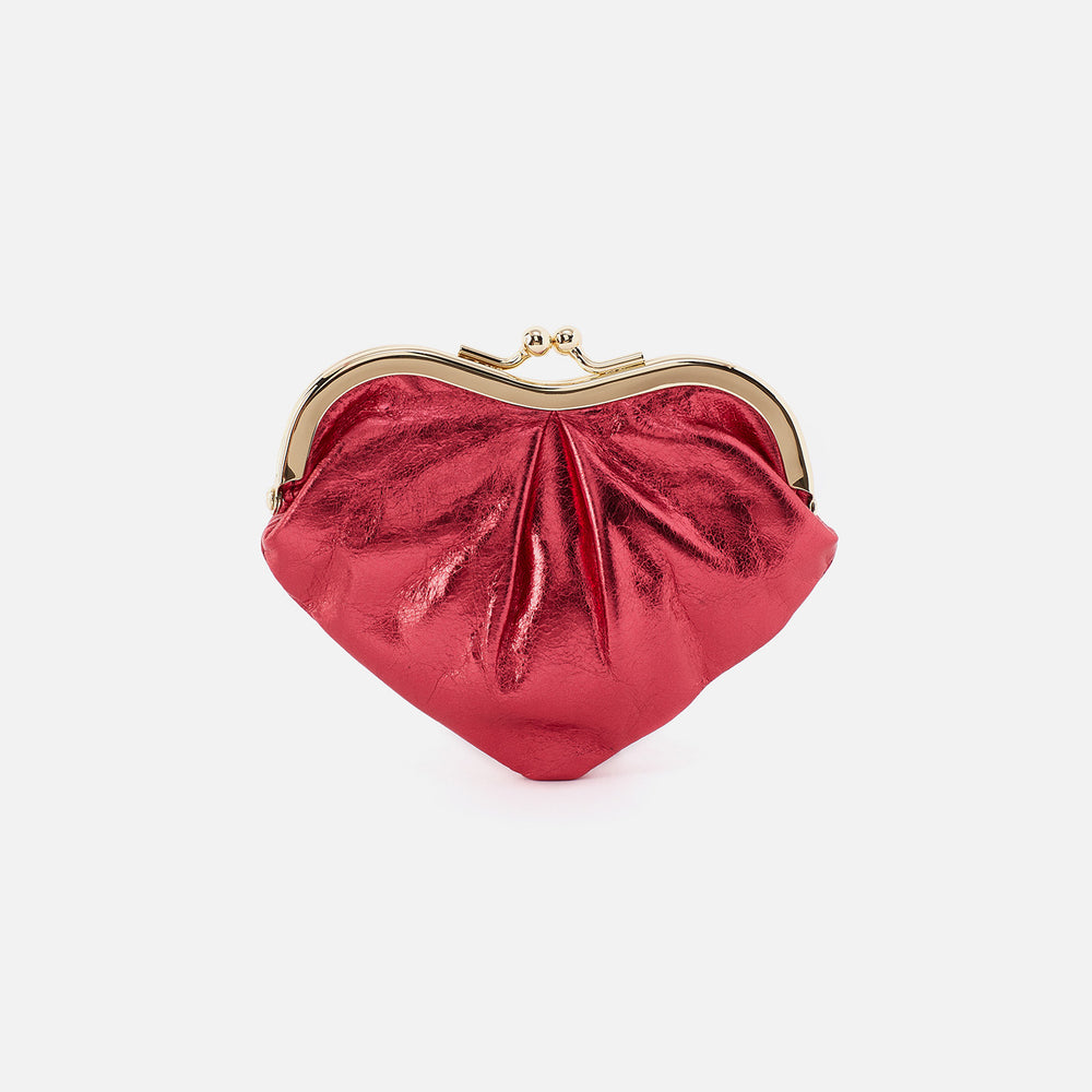 Heart Frame Key Fob in Metallic Leather - Strawberry Fields