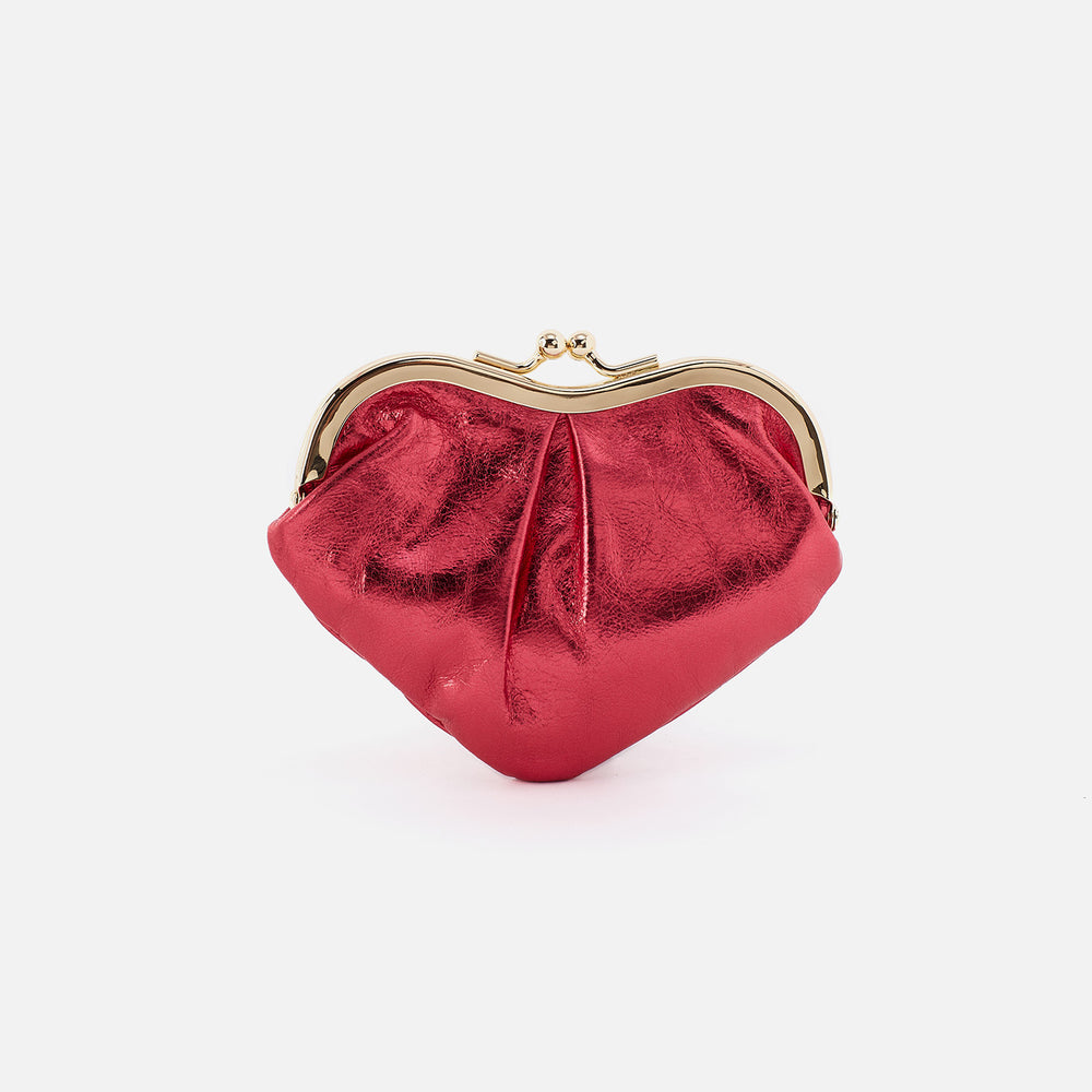 Heart Frame Key Fob in Metallic Leather - Strawberry Fields