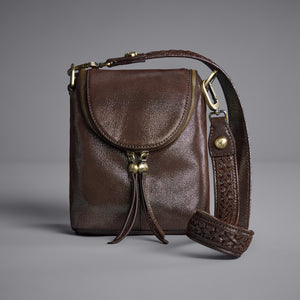 Fern Crossbody In Metallic Leather - Coffee Galaxy