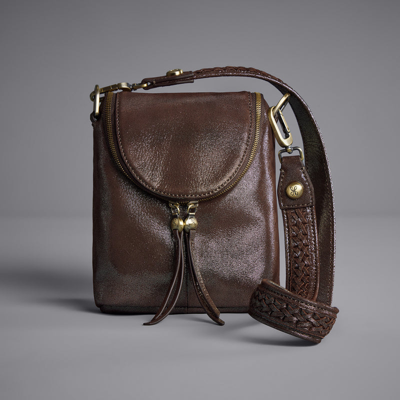 Fern Crossbody In Metallic Leather - Coffee Galaxy