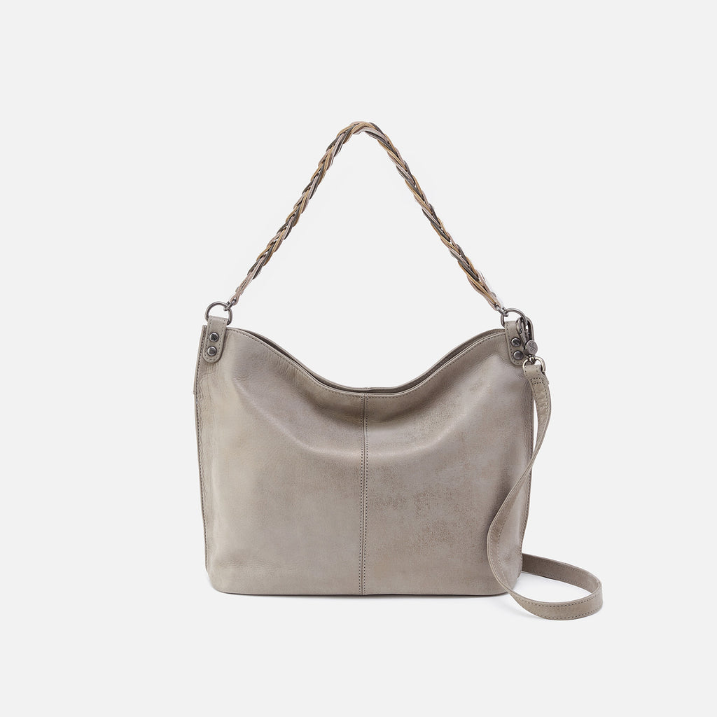 Hobo Paulette Purse Bag Slouchy Beige Greige Leather Grey Single Shoulder Strap deals