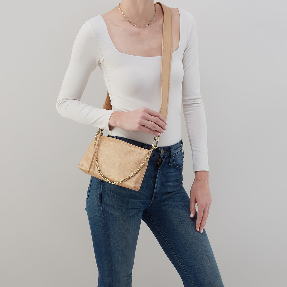 Darcy Crossbody In Pebbled Metallic Leather - Dusty Gold