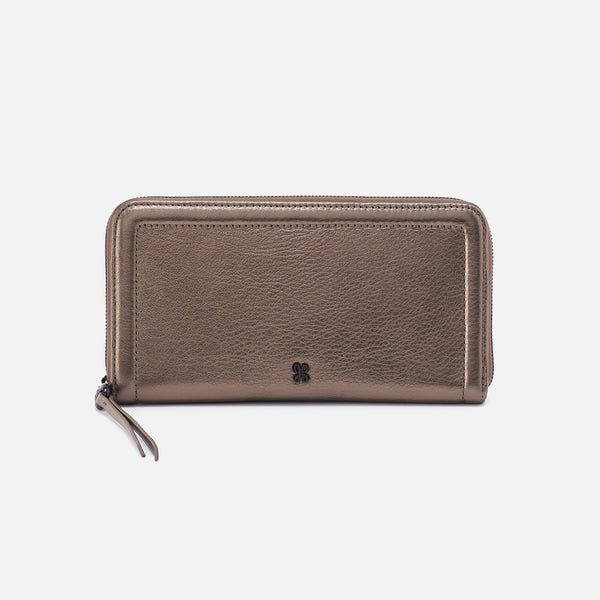 Nila Large Zip Around Continental Wallet in Pebbled Metallic Leather -  Pewter