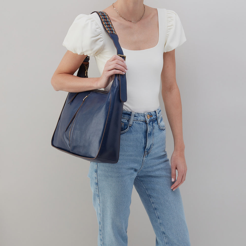 Bellamy Front Zip Hobo in Artisan Leather - Navy