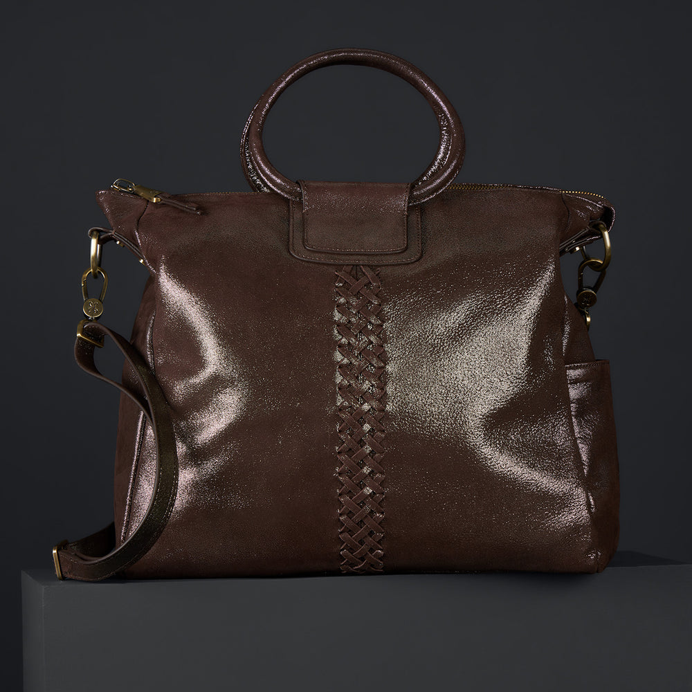 Sheila Large Satchel In Metallic Leather - Coffee Galaxy