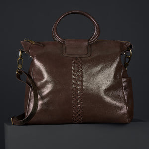 Sheila Large Satchel In Metallic Leather - Coffee Galaxy