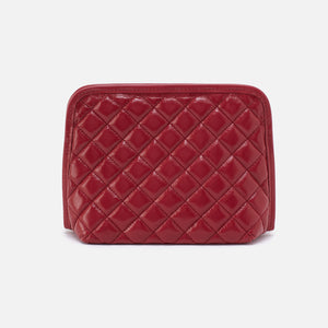 Beauty Cosmetic Pouch In Polished Leather - Cranberry