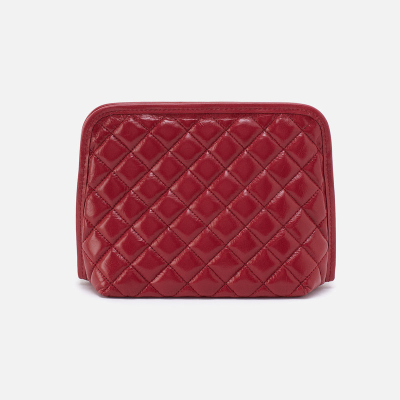 Beauty Cosmetic Pouch In Polished Leather - Cranberry