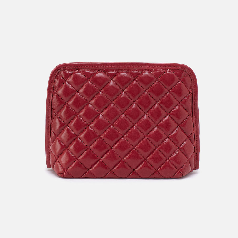 Beauty Cosmetic Pouch In Polished Leather - Cranberry