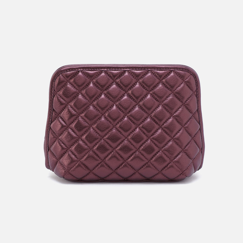 Beauty Cosmetic Pouch In Metallic Leather - Frosted Plum