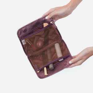 Beauty Cosmetic Pouch In Metallic Leather - Frosted Plum